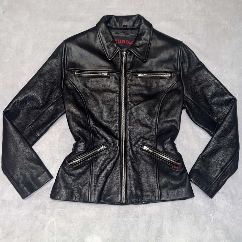 Guess black 100% genuine leather jacket